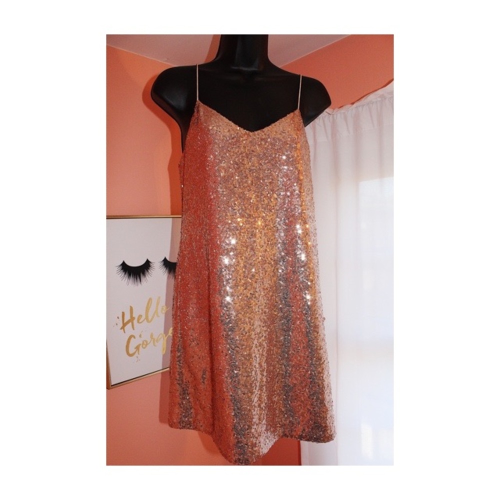 NBD x Revolve Mini Sequin Rose Gold Dress